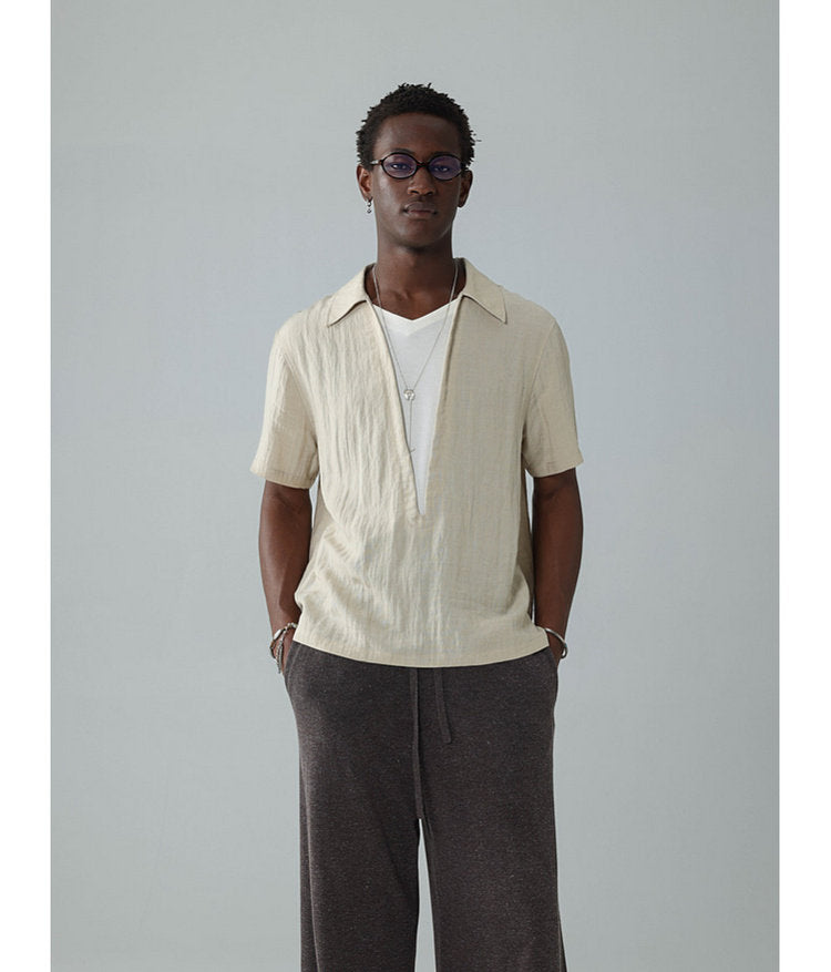 Faux Two-Piece V-Neck Pullover Shirt