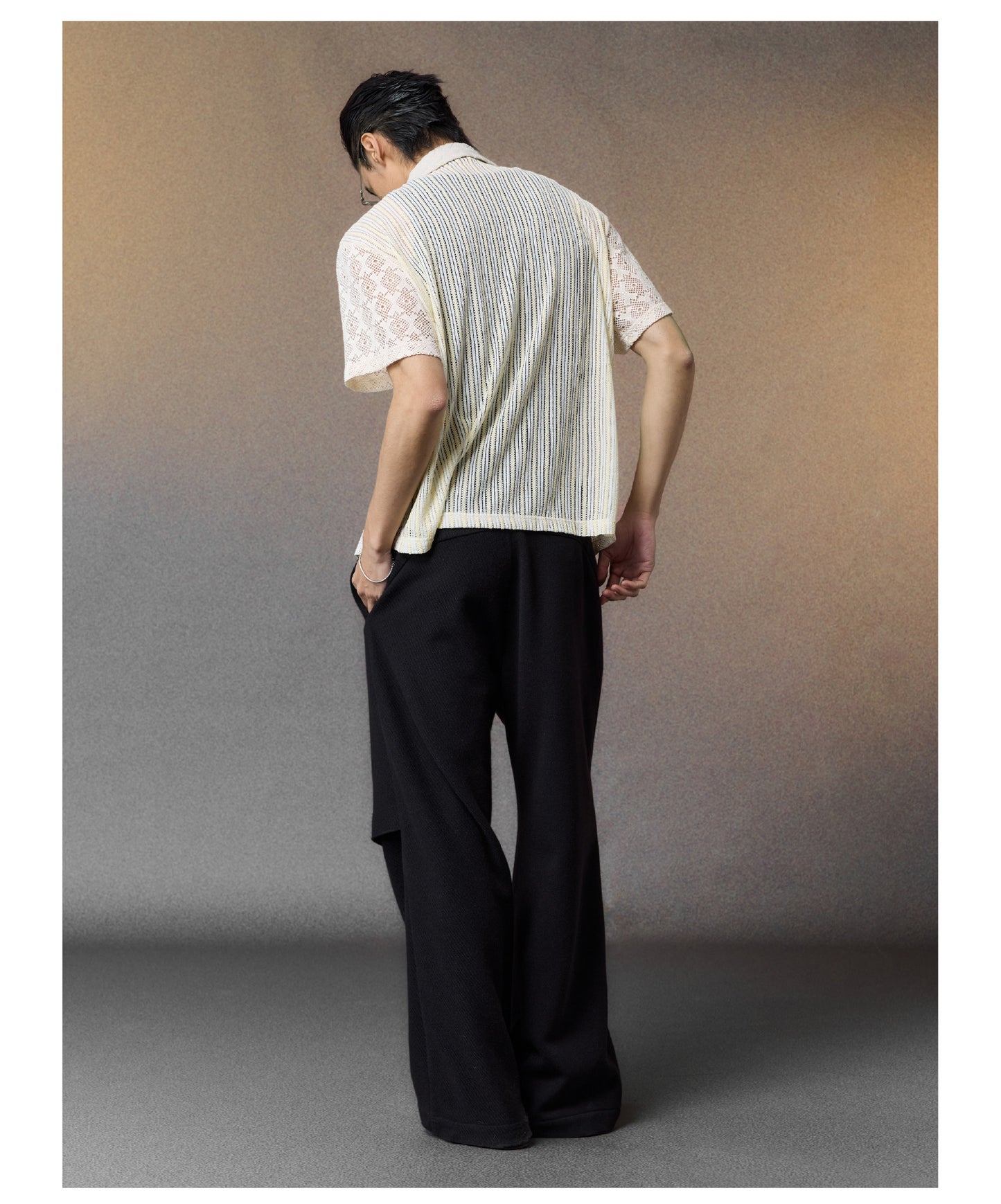 Diamond-Textured Hollow-Knit Shirt