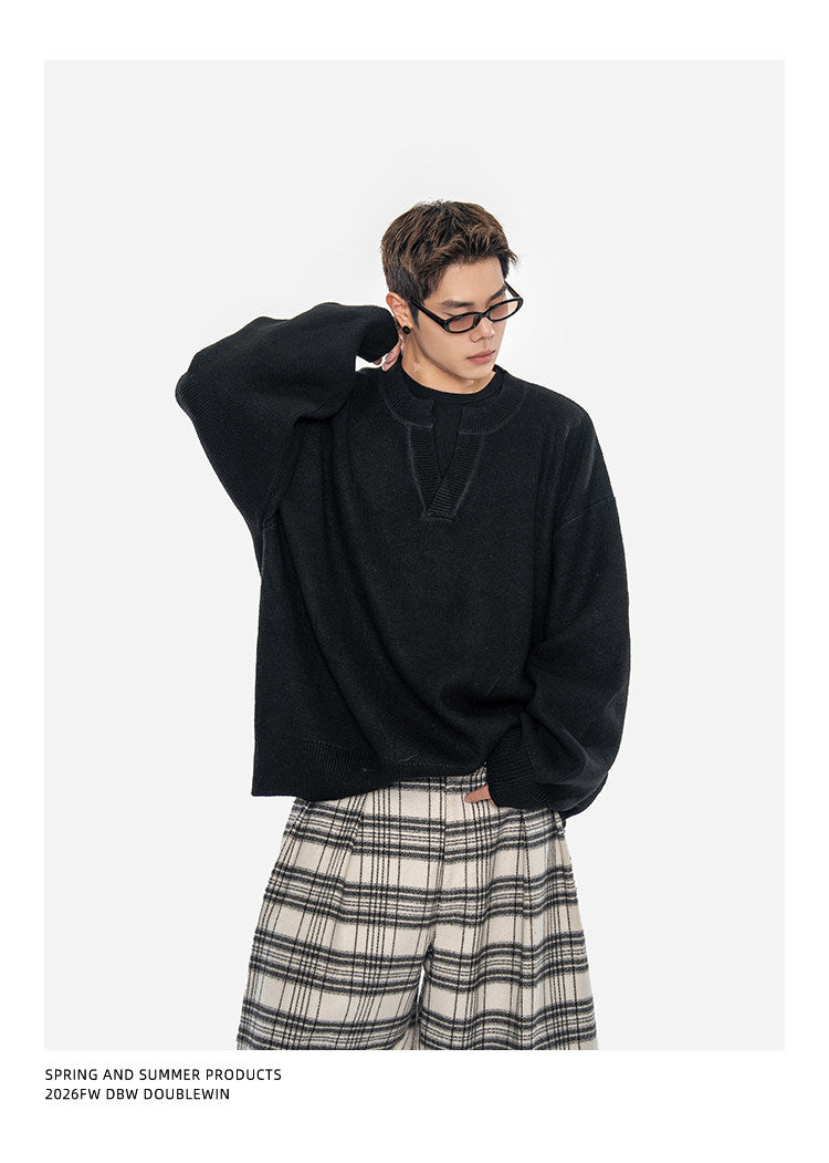 Oversized Wool-Blend V-Neck Sweater