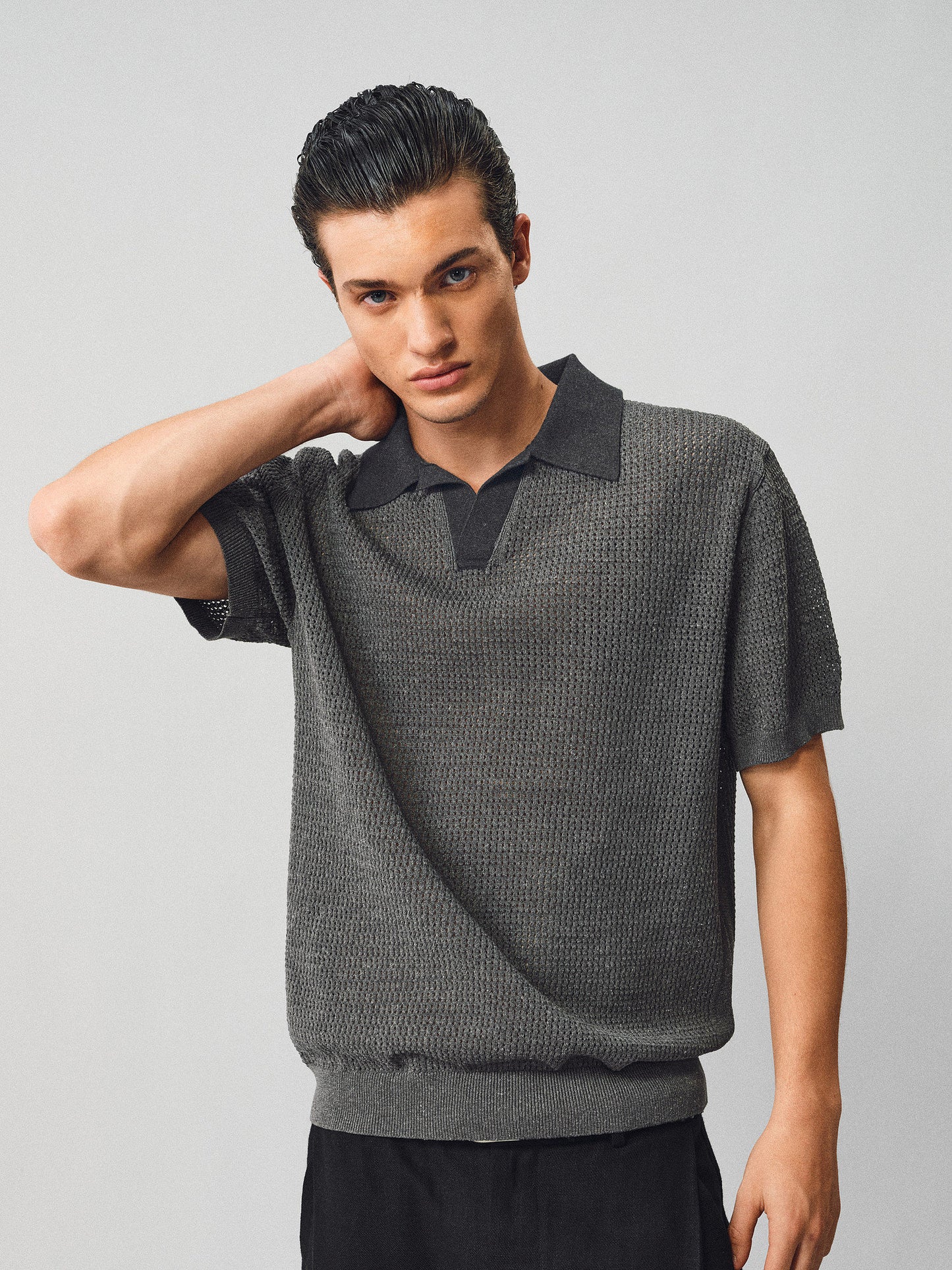 Openwork Knit Polo Shirt