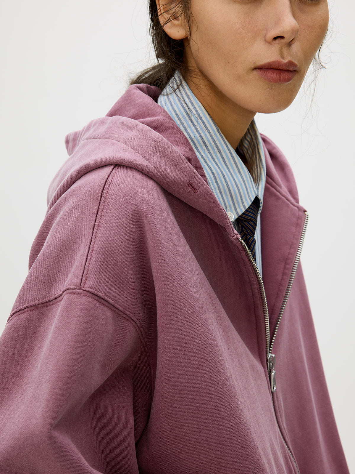 Wash-Damaged Zipper Sweatshirt