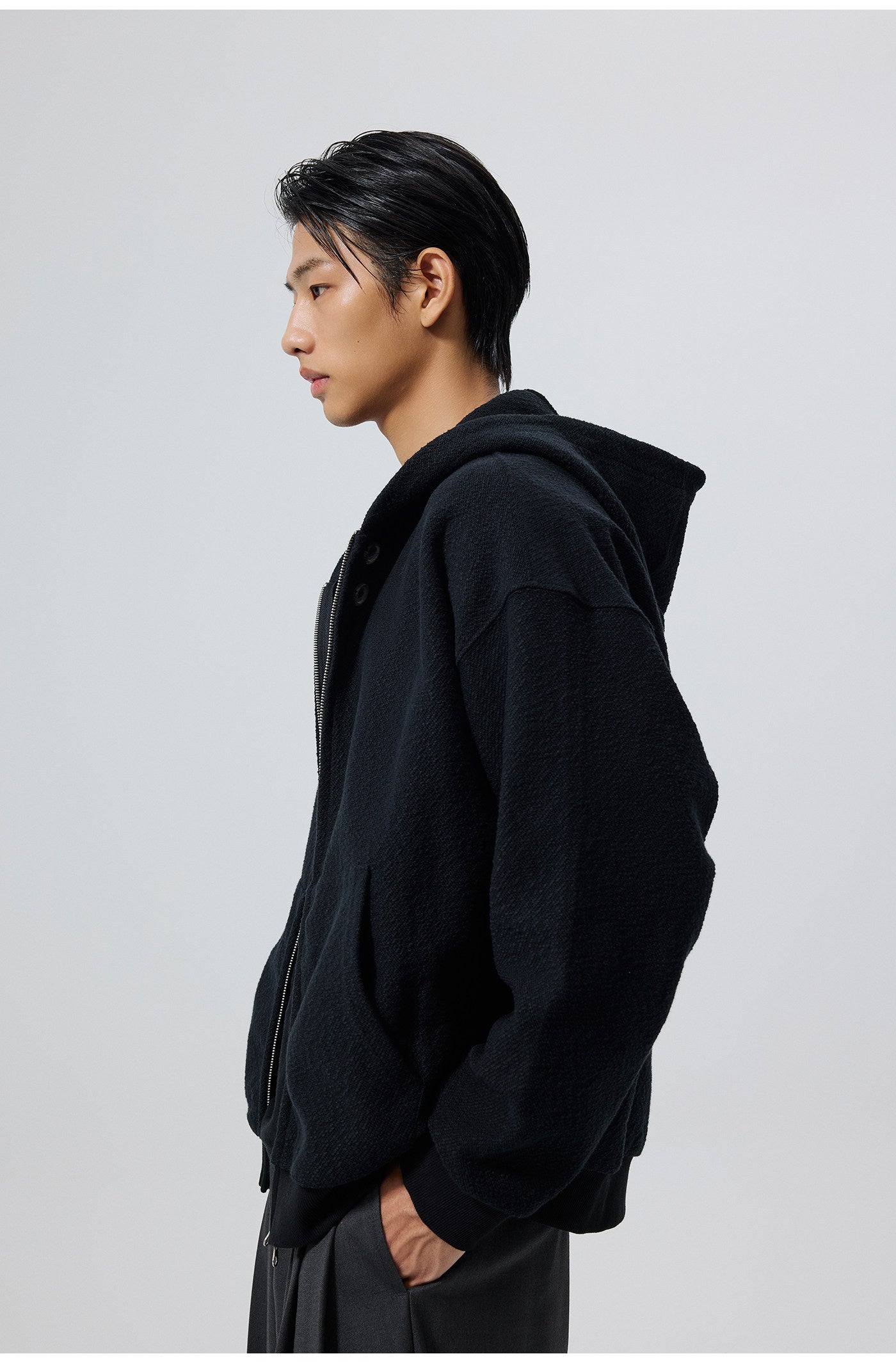 Button-down hooded sweatshirt