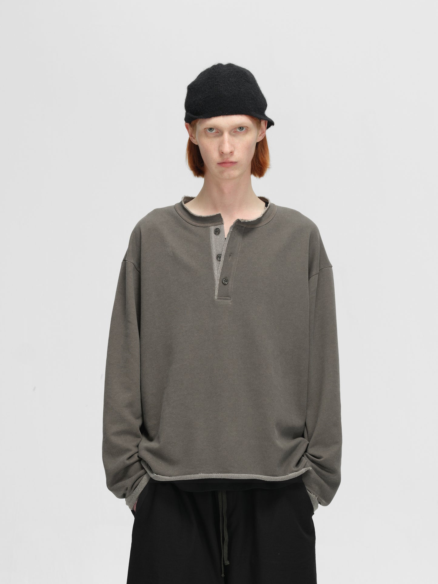 Washed Cotton Henley Neck T-shirt