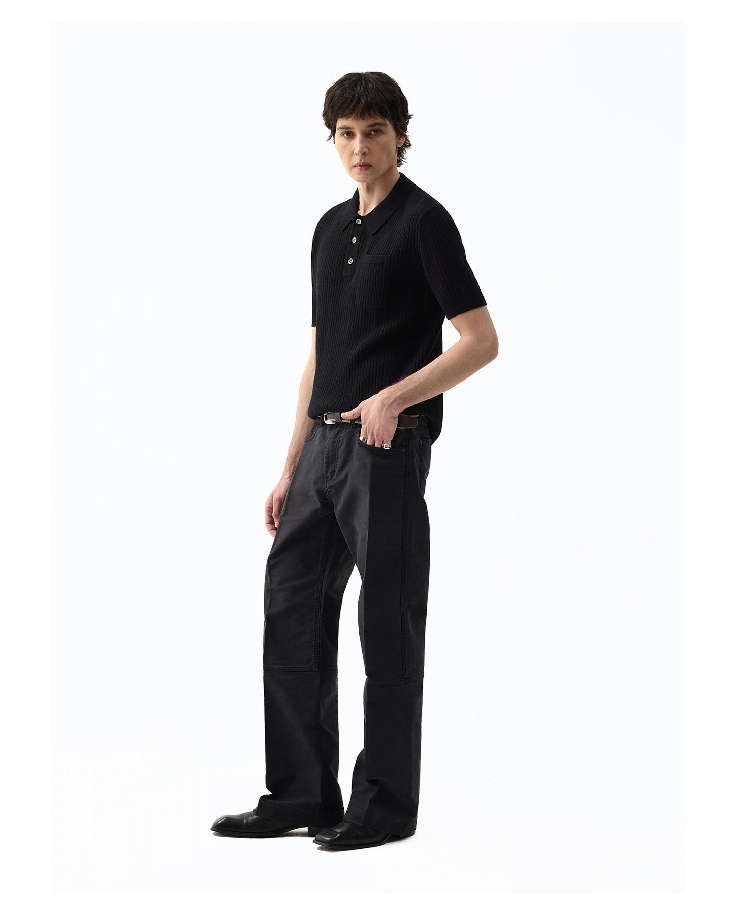 Vintage-Style Washed Denim Pants
