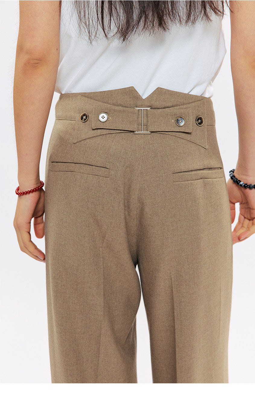 Suspender Buckle Pleated Casual Pants