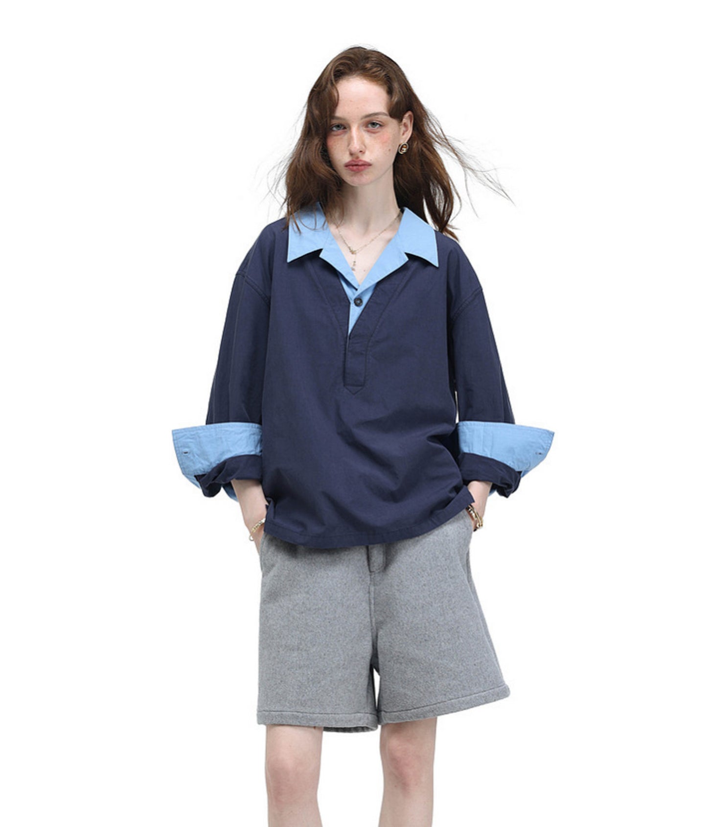 Color-Block Faux Two-Piece Shirt