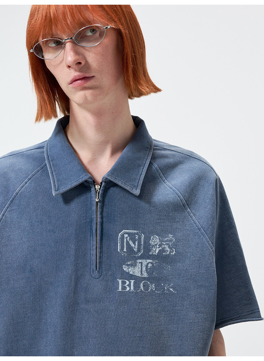 Open-Front Collar Polo Shirt
