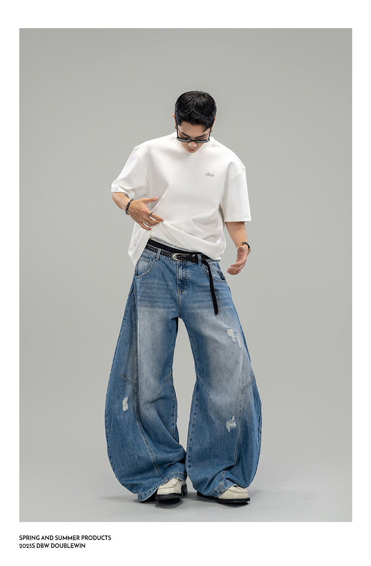 Three-dimensional layered denim pants