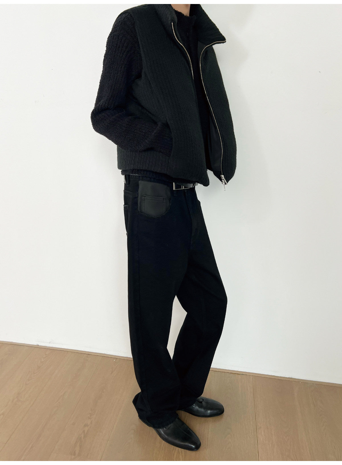 Patchwork Leather Slim-Fit Jeans