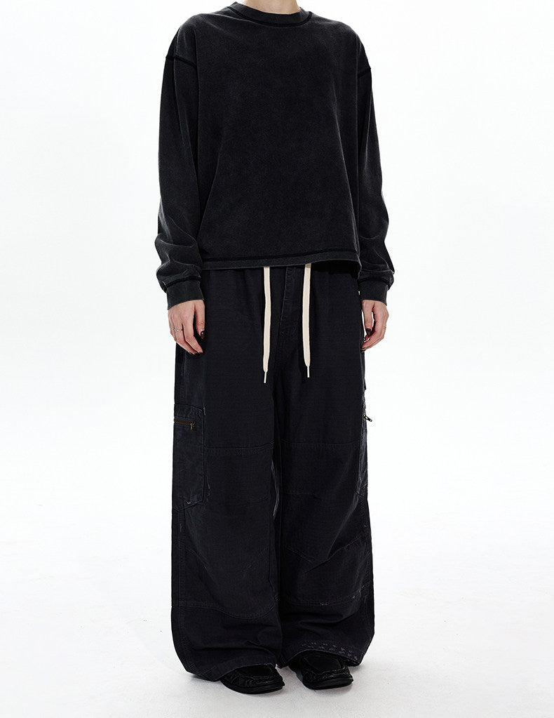 Distressed Finish Pleated Design Casual Pants