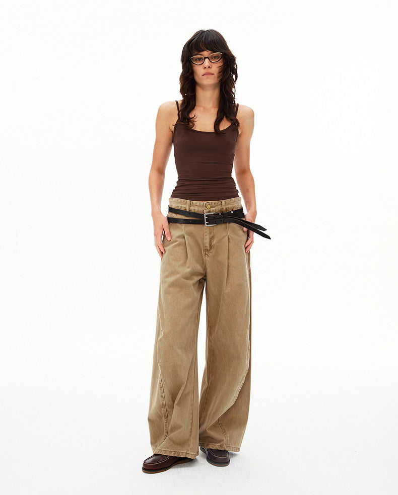 Deconstructed Pleated Design Scimitar Jeans