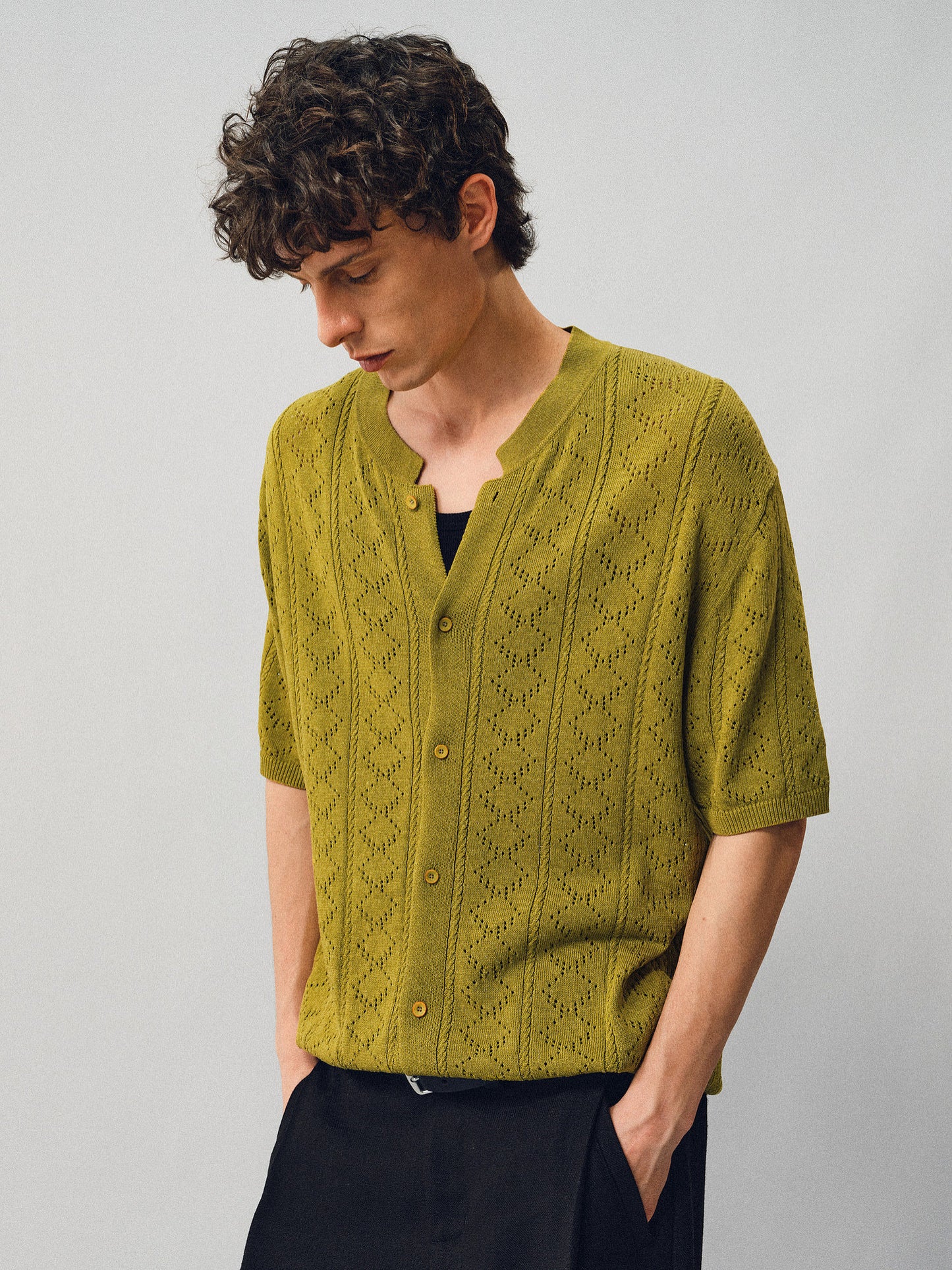 Openwork Linen Knit Shirt