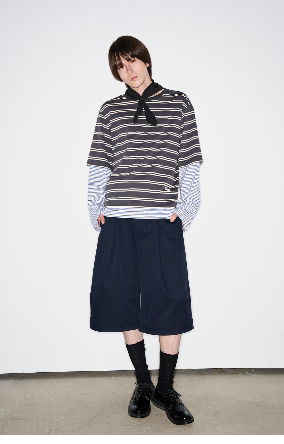 Striped faux two-piece T-shirt