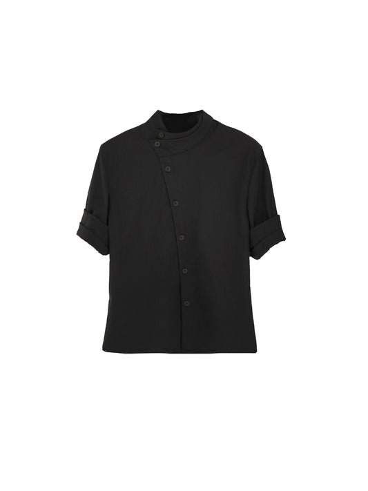 Shirt with a stand-up collar and diagonal placket