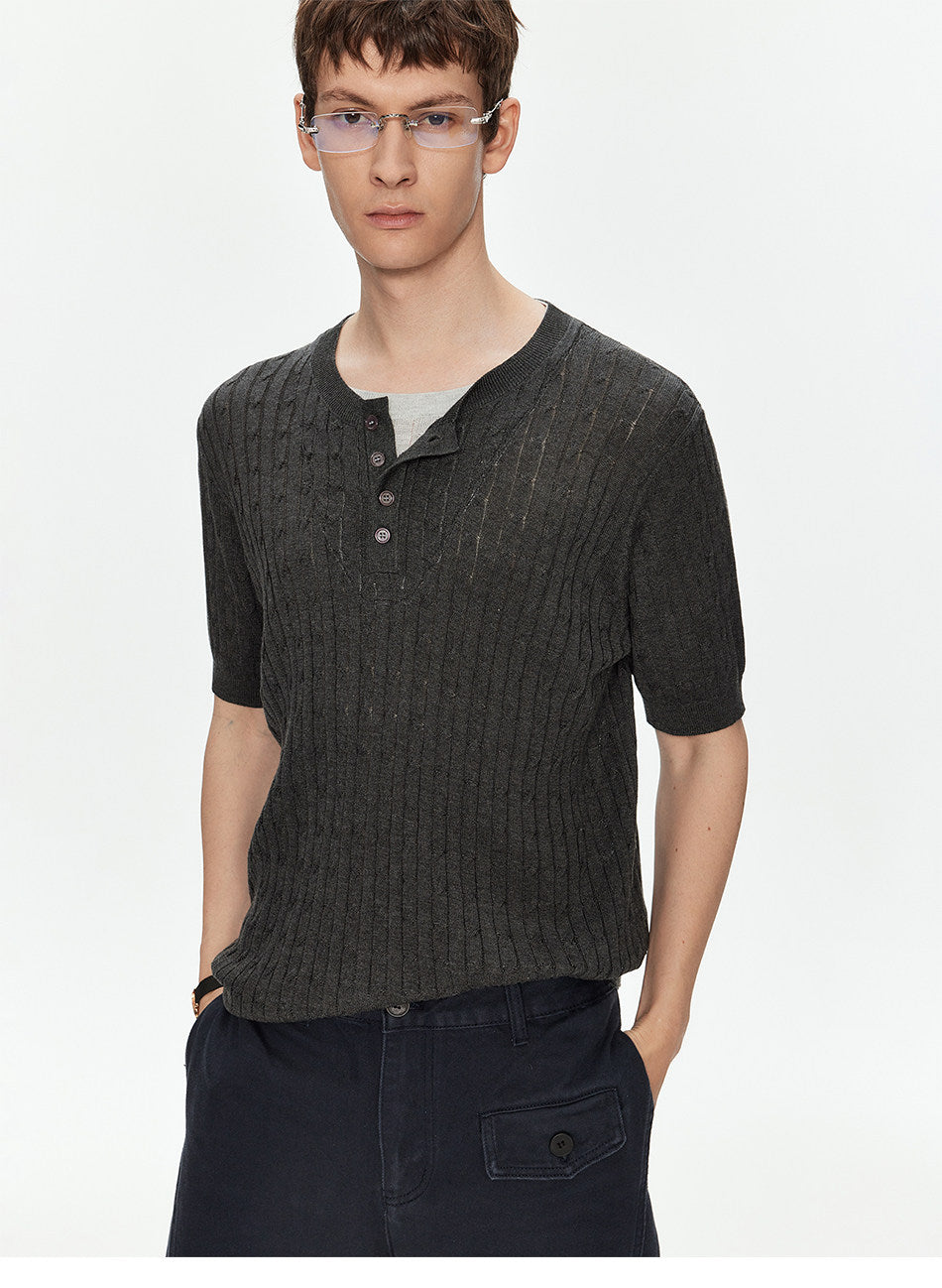 Henry-Neck Knit Shirt