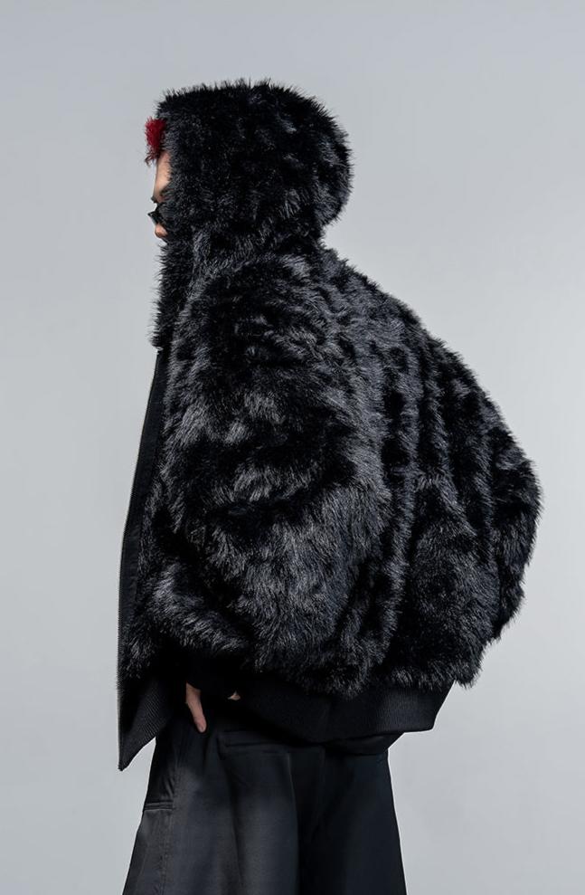 Imitation fox fur reversible hooded sweatshirt