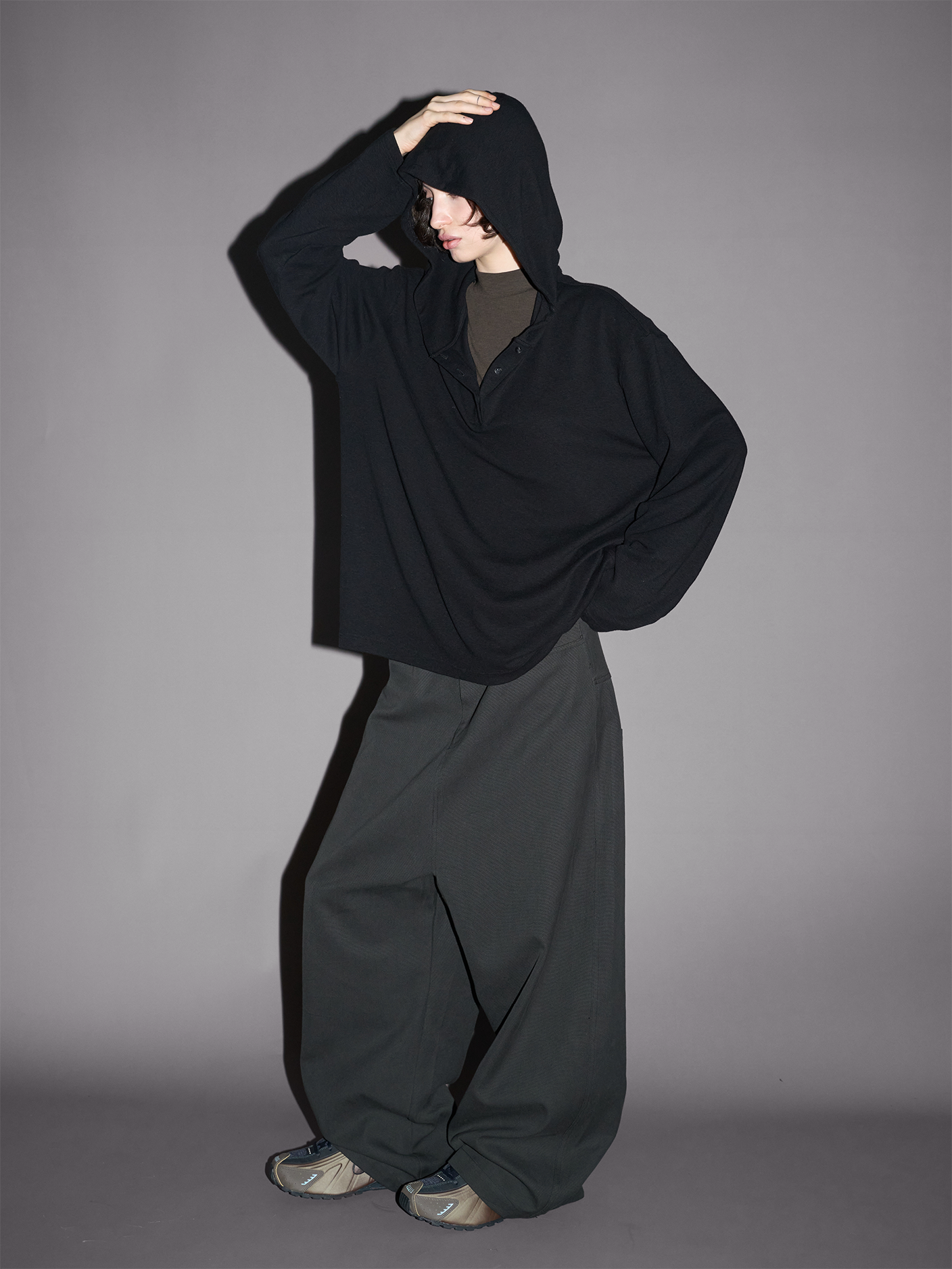 Henry Collar Hooded T-Shirt