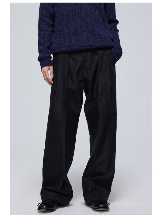 Pleated slim straight slacks pants