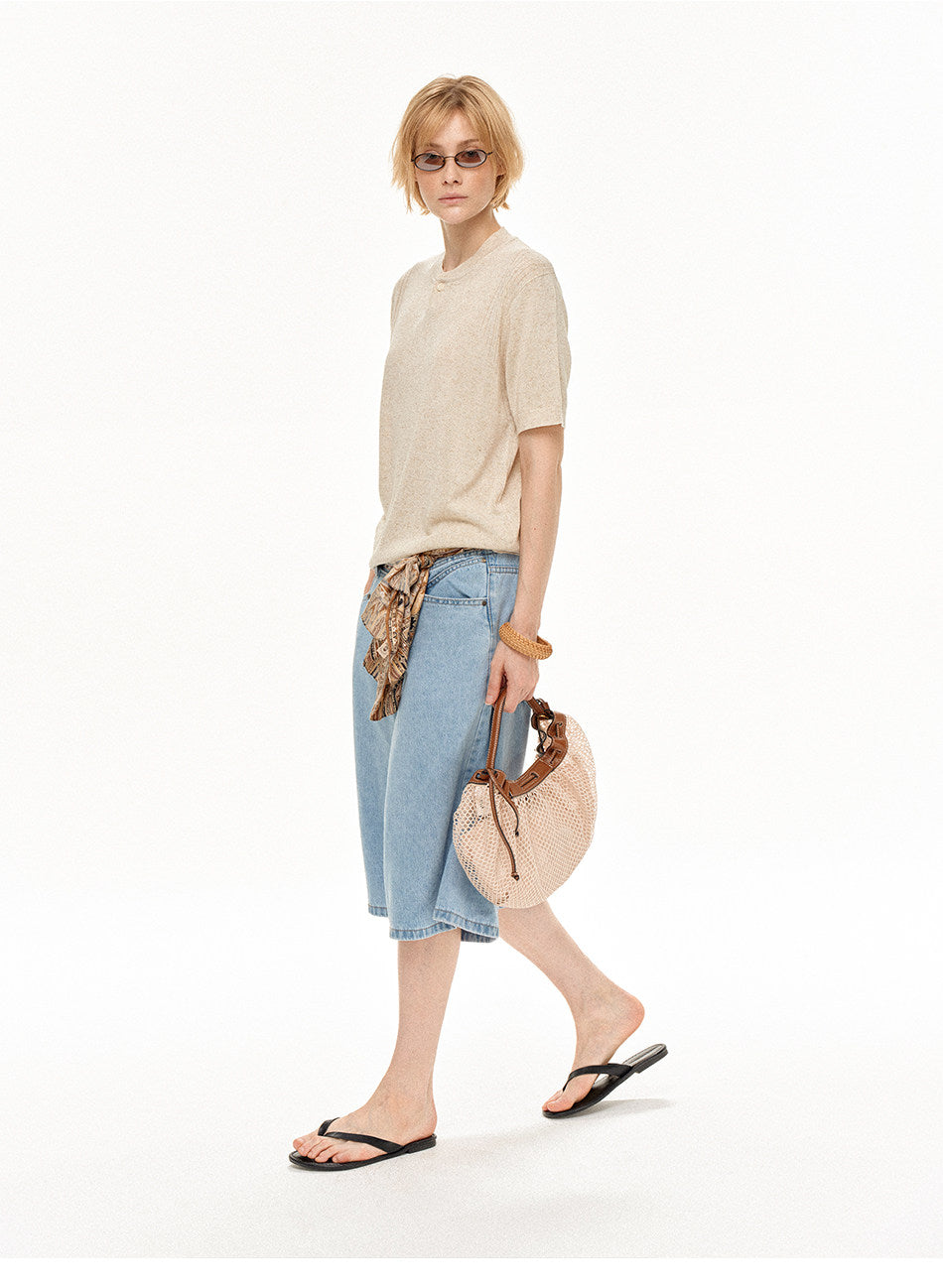 Henley-Neck Loose-Fit Knit