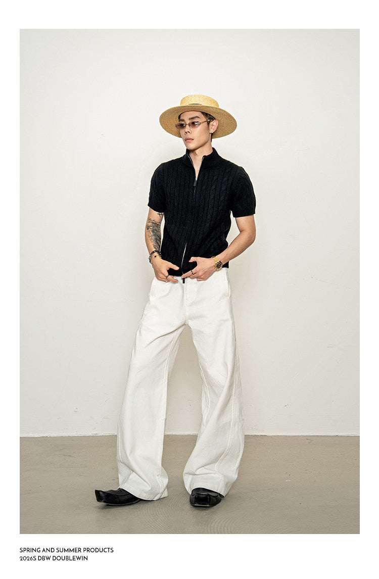 High-neck cable-knit shirt