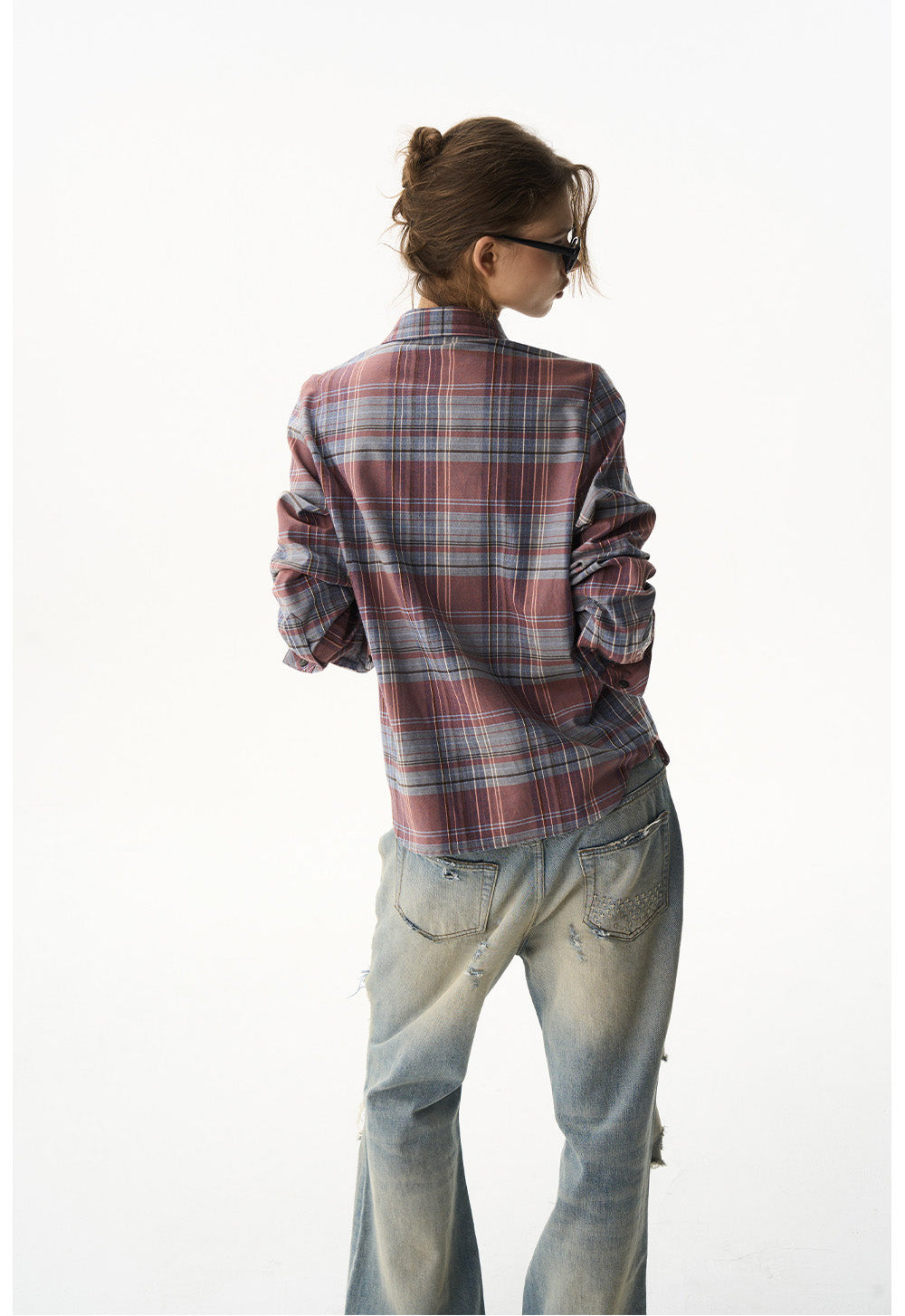 Short Check Embroidered Shirt