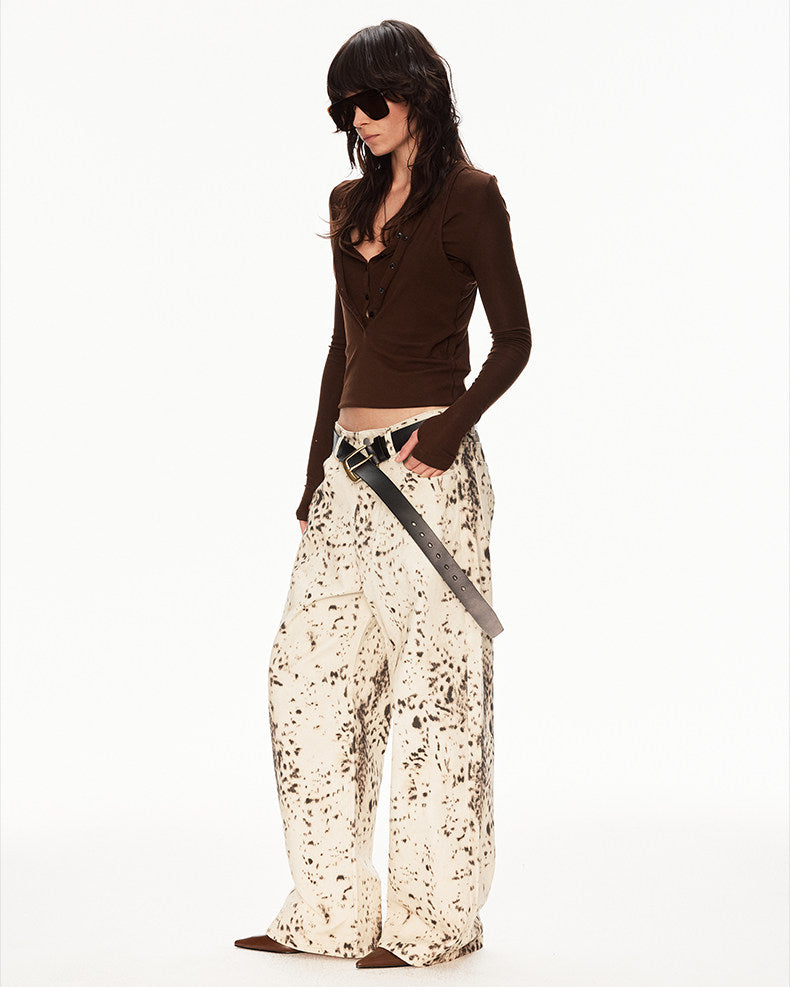 Distressed Leopard-Print Jeans