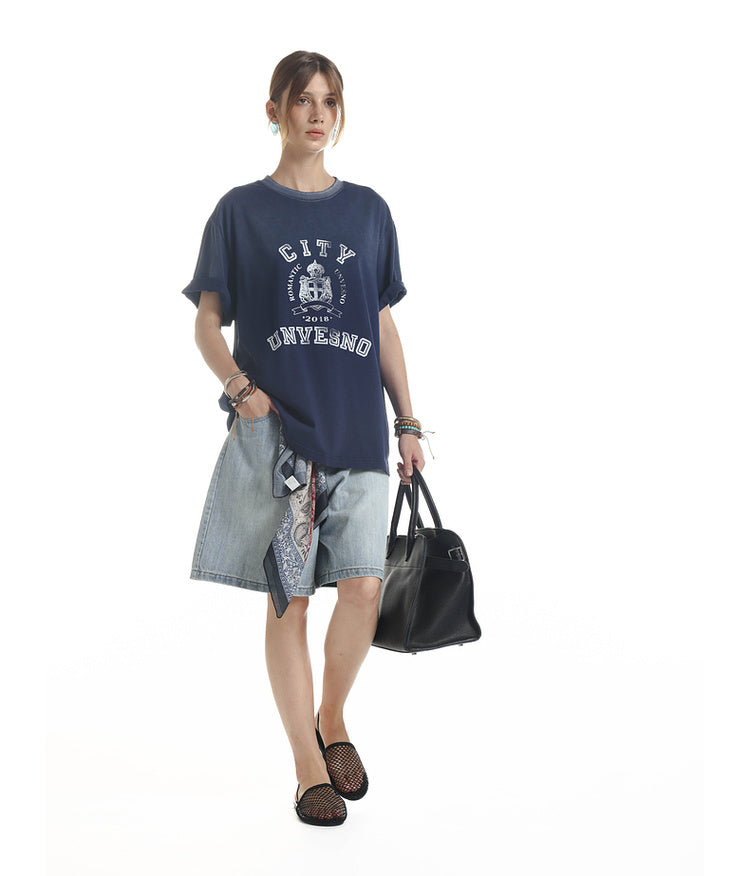 Gradation Damage Processing T-shirt