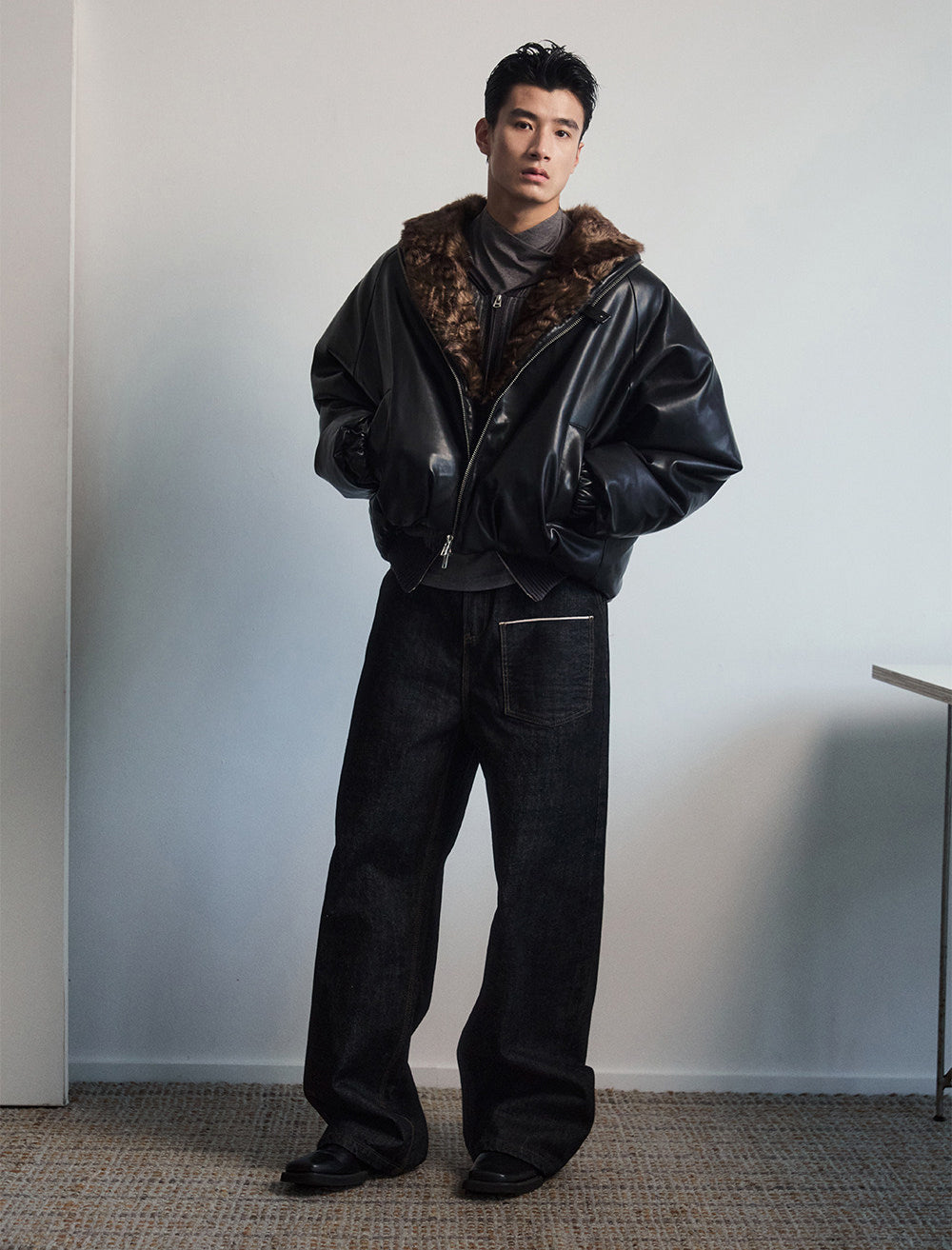 Cropped Waist Leather Jacket