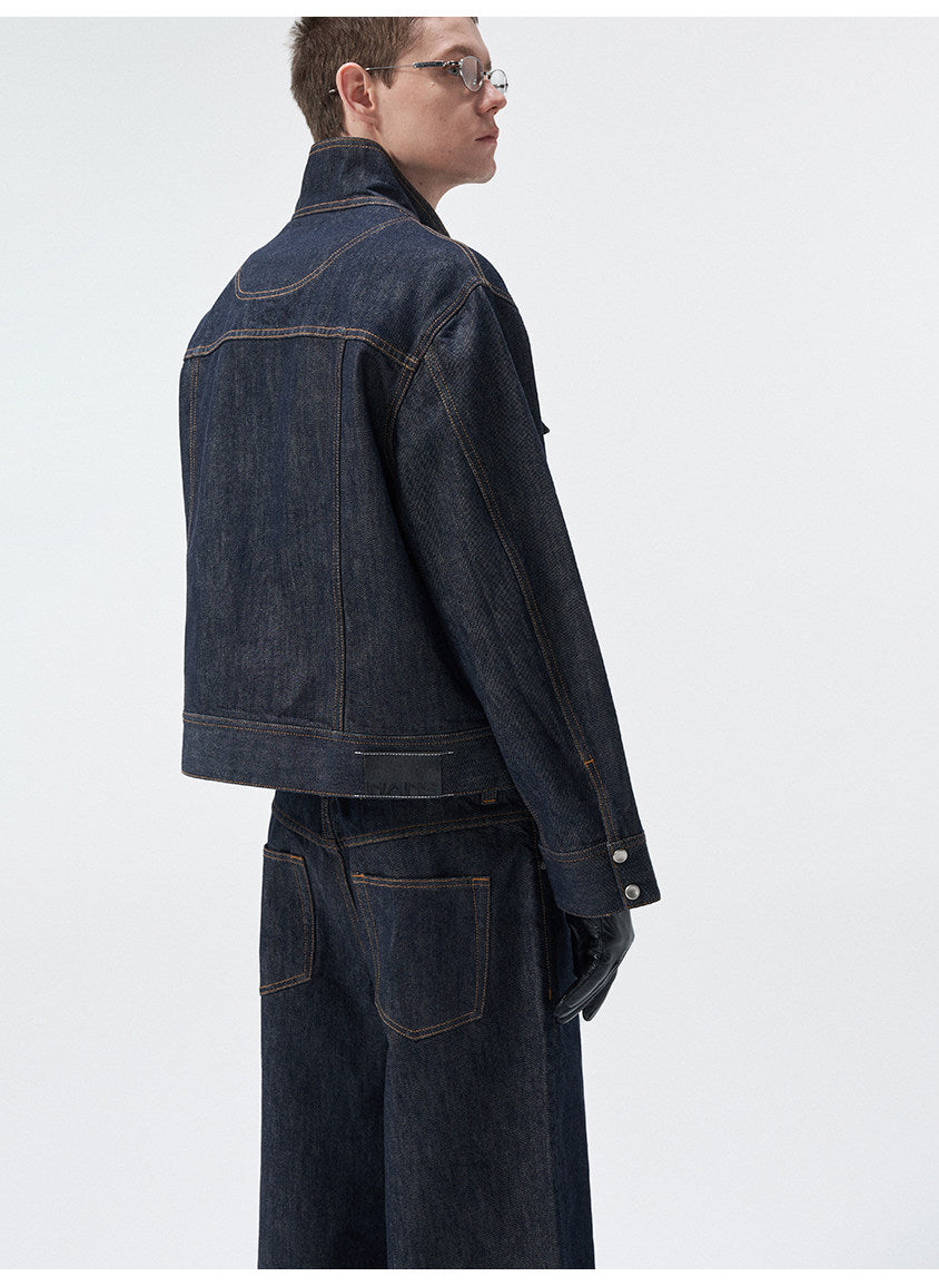 Stand Collar Denim Jacket with Pockets