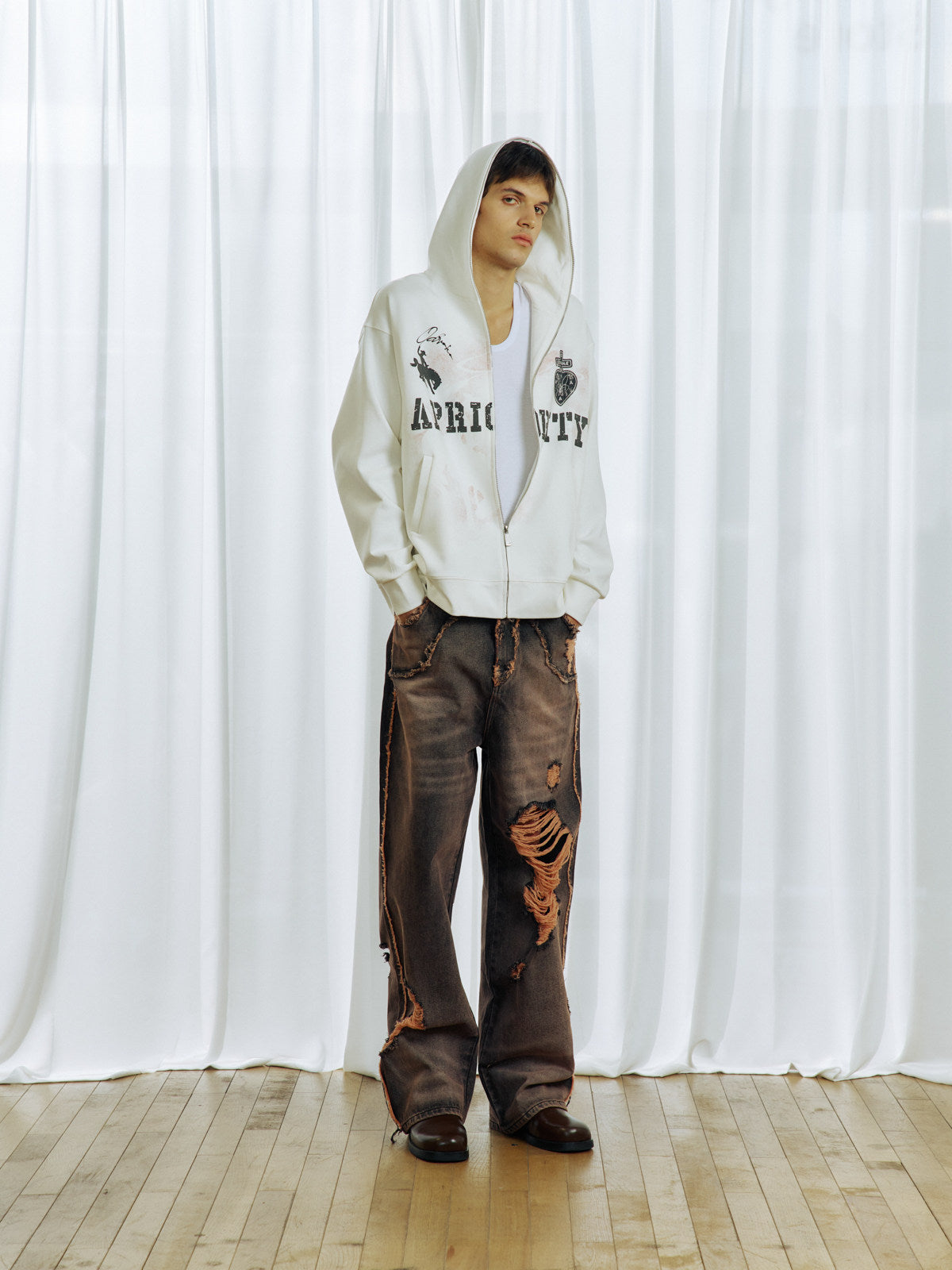 Hand-Distressed Cut Frayed Jeans