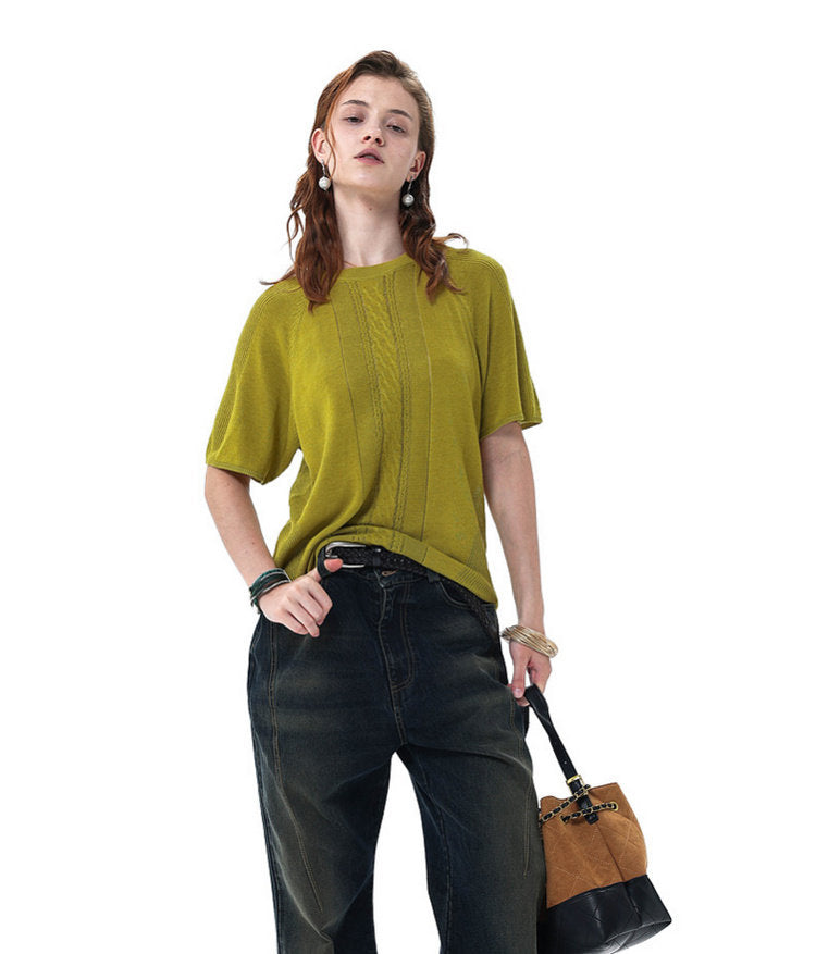 Linen-Lyocell Blend Openwork Knit Shirt