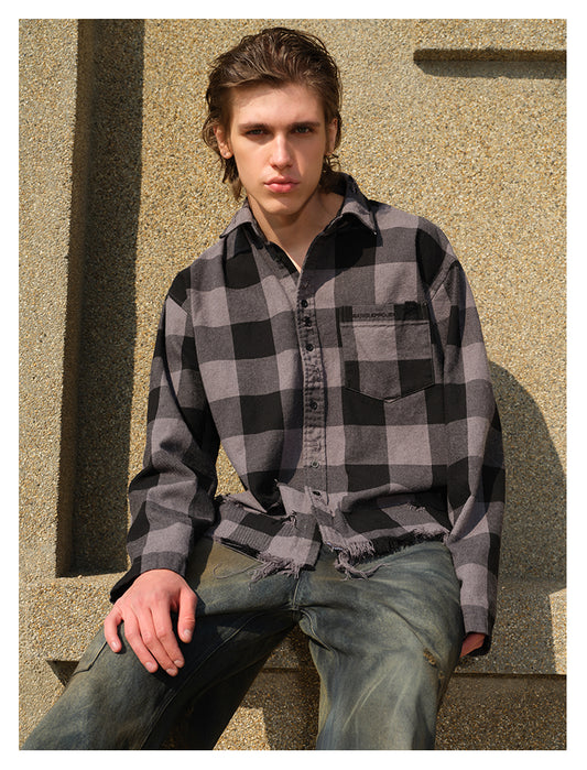 Washed Embroidered Logo Plaid Shirt