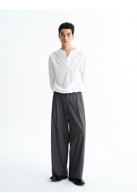 Wool Blend Double-Pleated Casual Pants