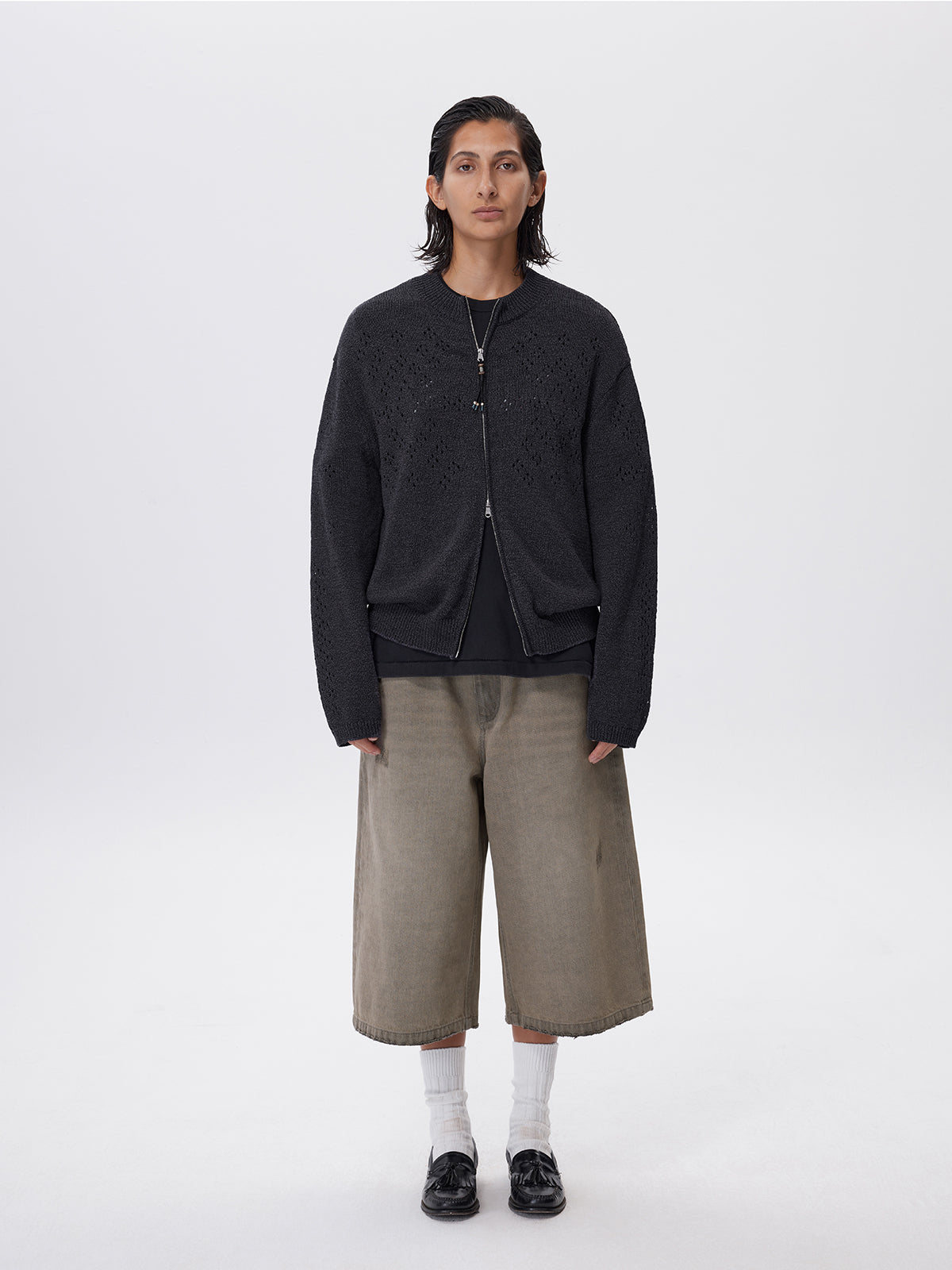 Beaded Zipper Cardigan