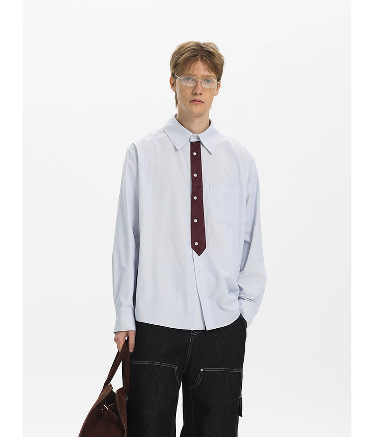 Striped Faux Tie Casual Shirt