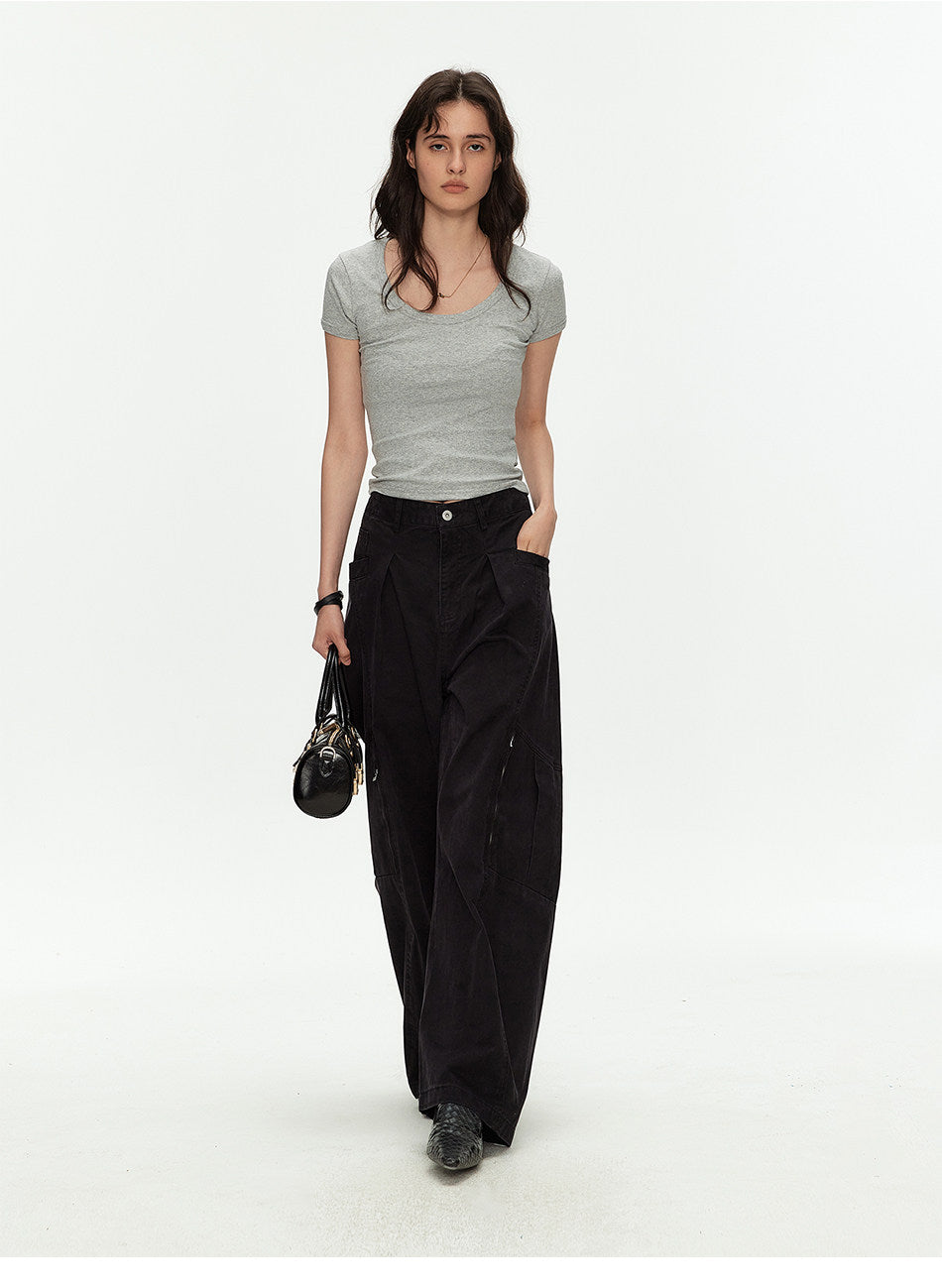 Deconstructed Curved Casual Pants