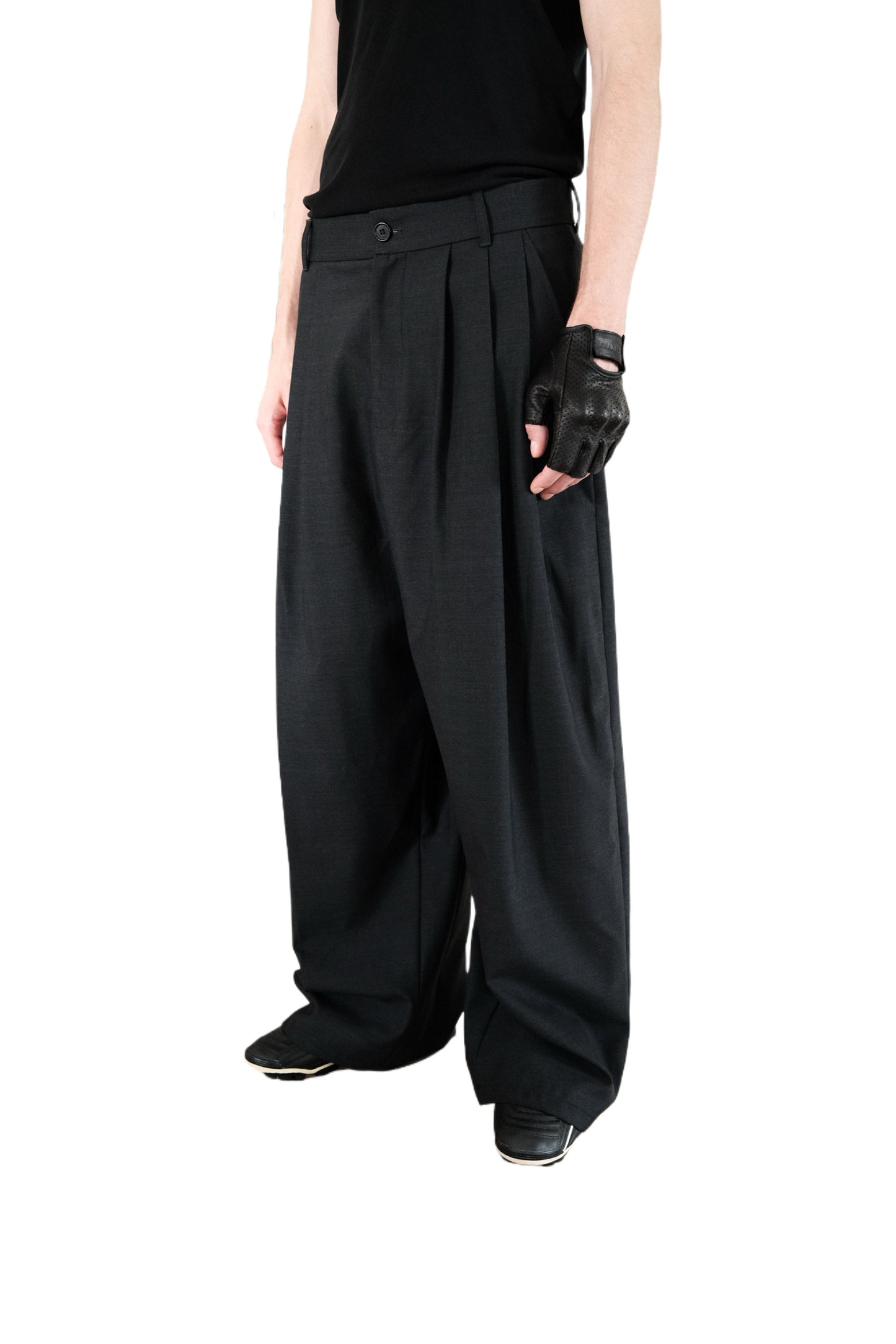 Pleated Steel Gray Casual Pants