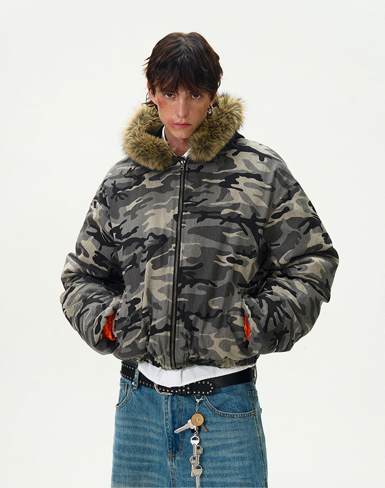 Retro Camouflage Bomber Workwear Cotton Jacket