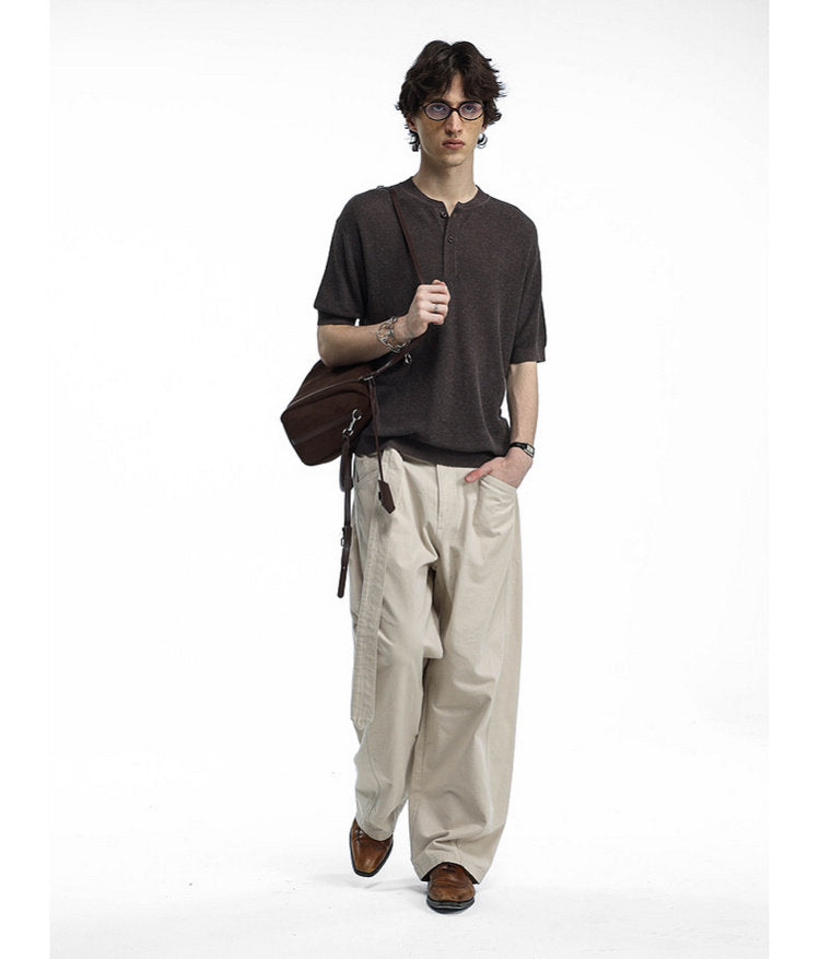 Henley-neck knit shirt