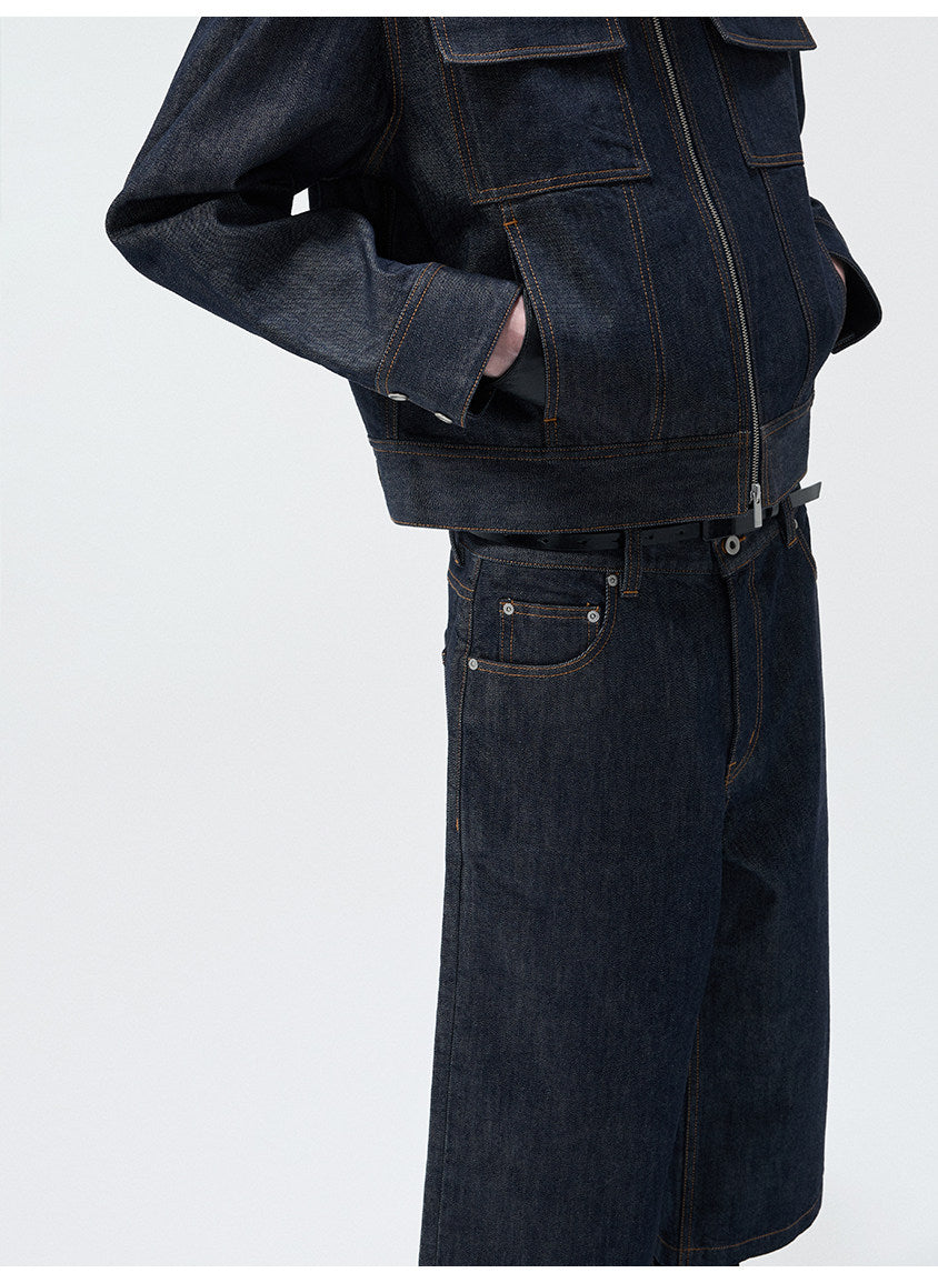Stand Collar Denim Jacket with Pockets