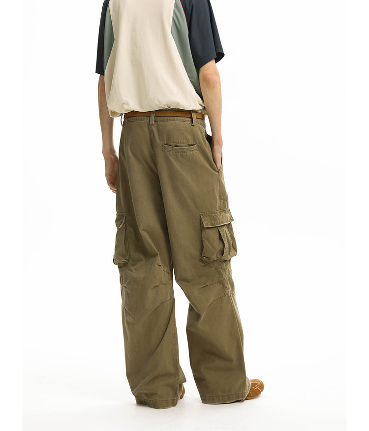 Multi-pocket wide-leg pants