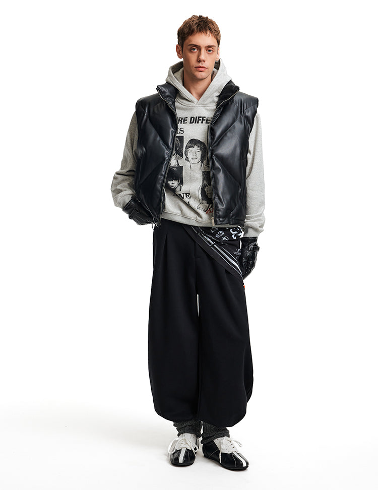 Stand Collar PU Leather Vest