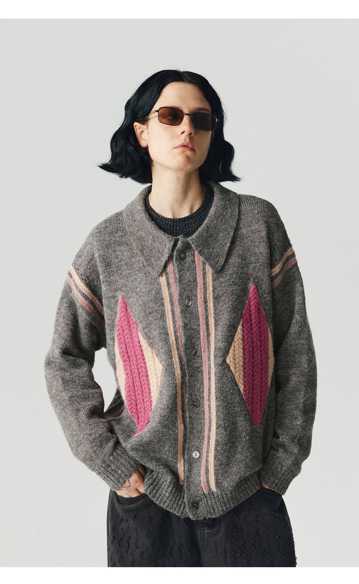 Jacquard Retro Silhouette Knit Cardigan