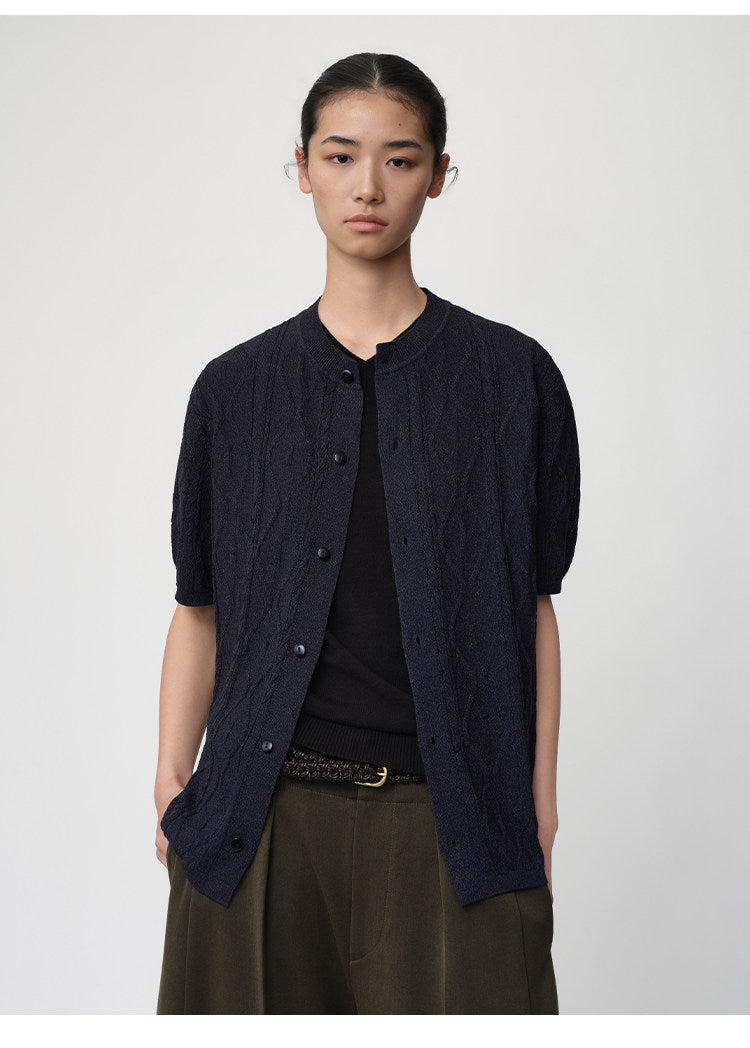 Crew-neck Cutout Cardigan