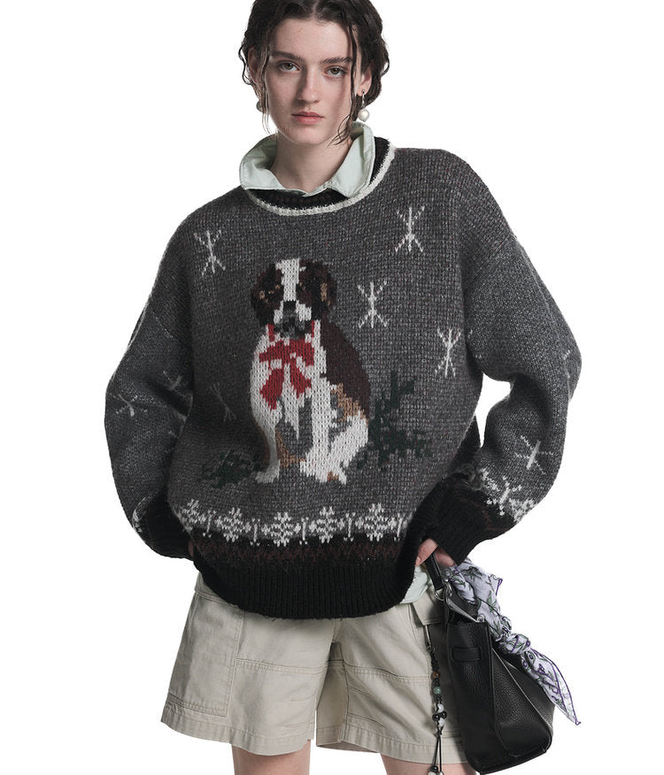 Jacquard Crew Neck Sweater