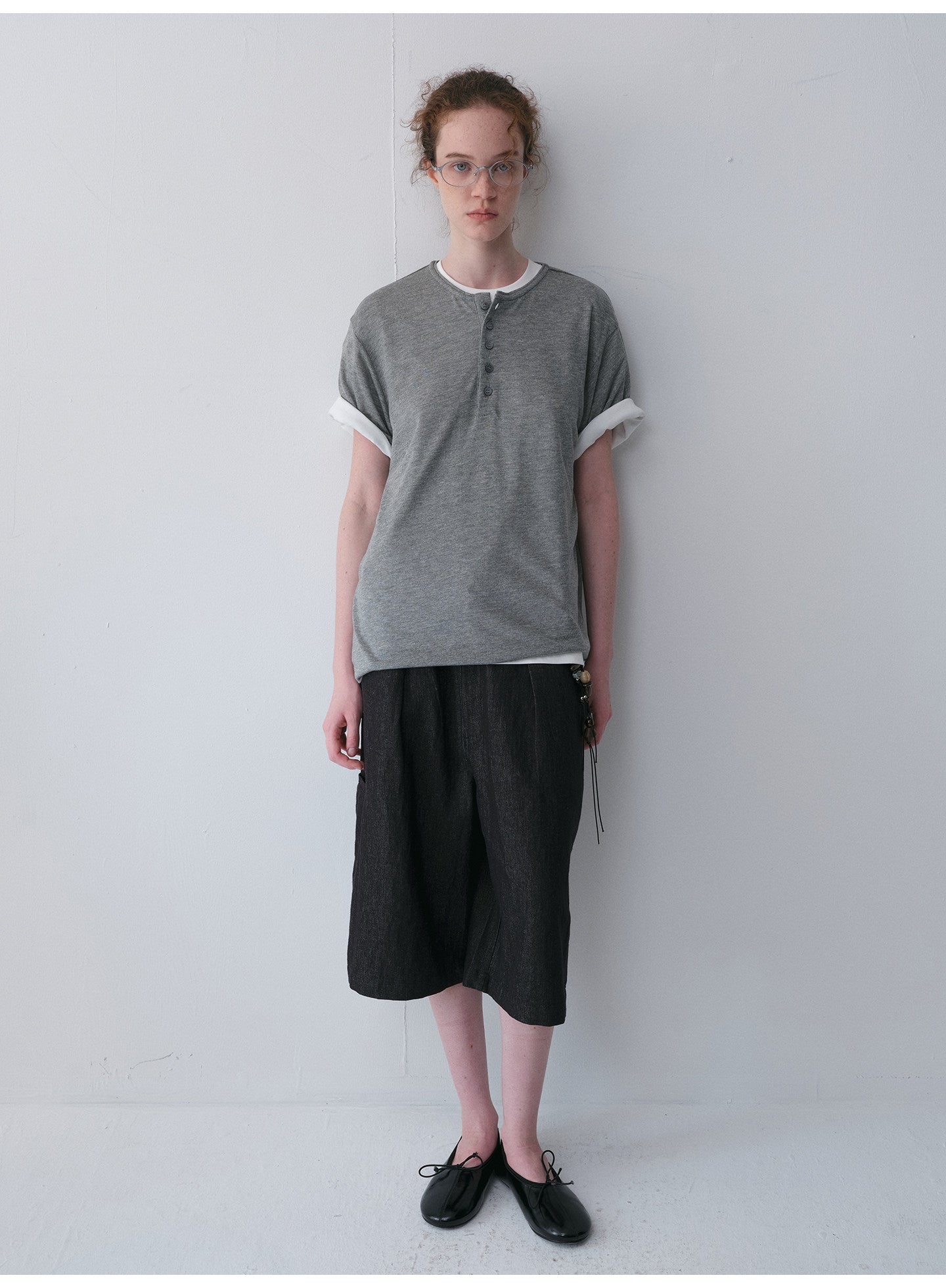 Henry-Collar Drop-Shoulder T-Shirt