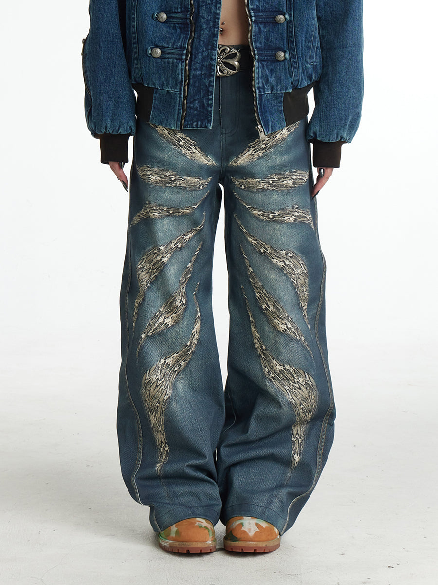 Digital 3D Printed Wide Leg Jeans