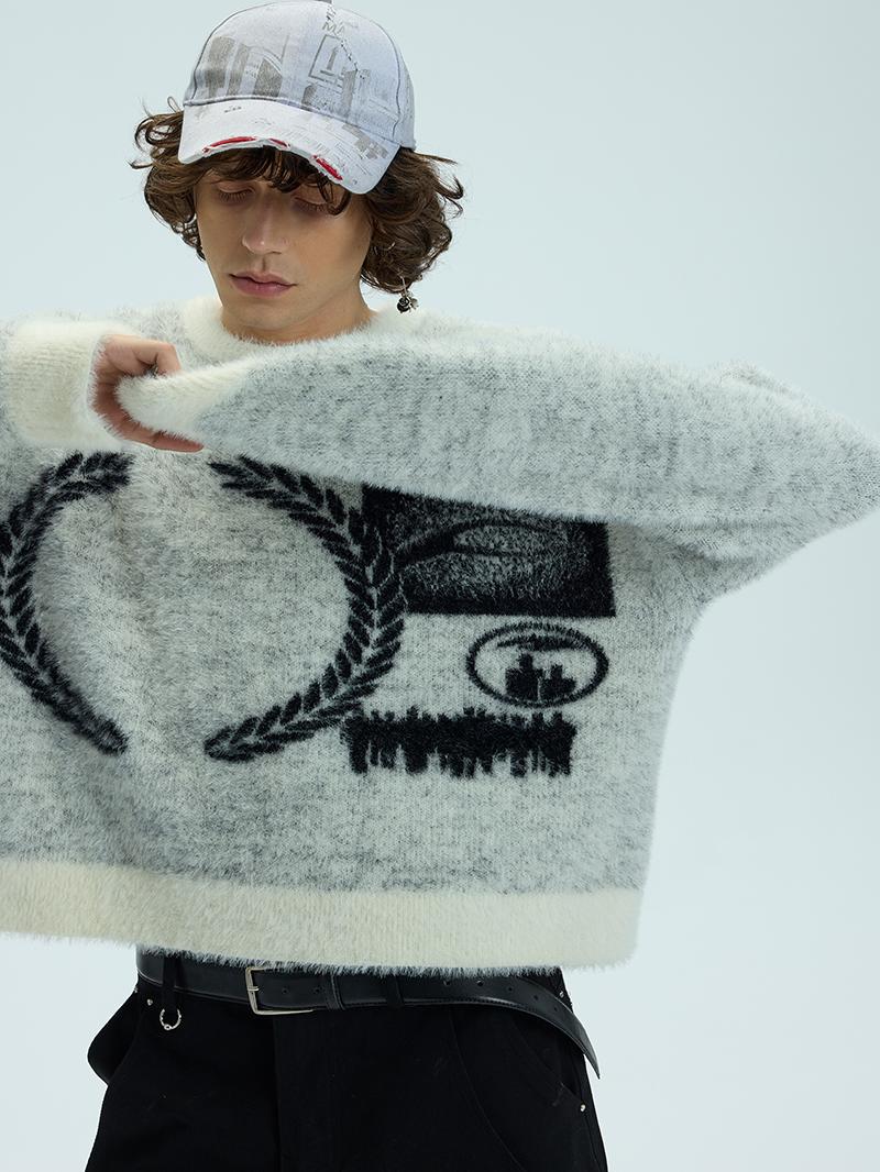 Imitation mink oversized crew neck sweater