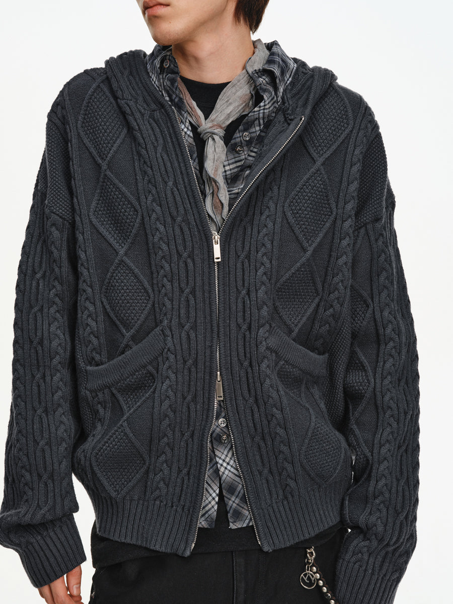 Hooded Cable-Knit Jacket