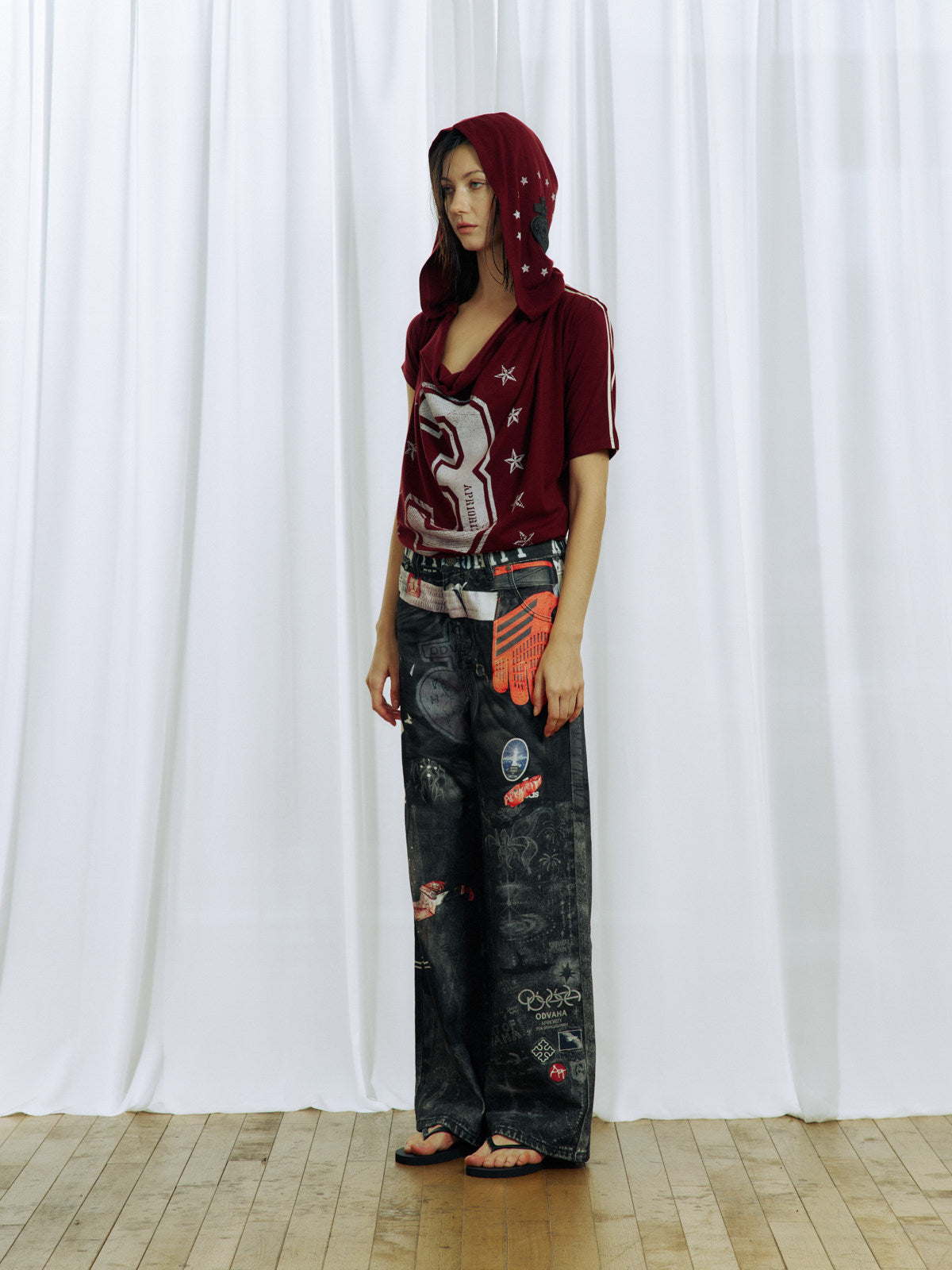Digital-Print Denim Pants